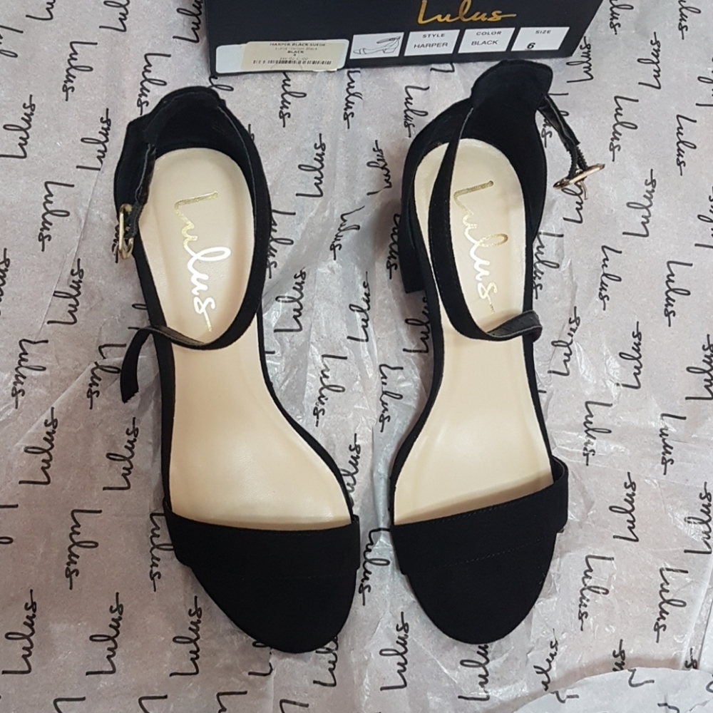 Lulus Harper Black Suede Ankle Strap Heels Size 6